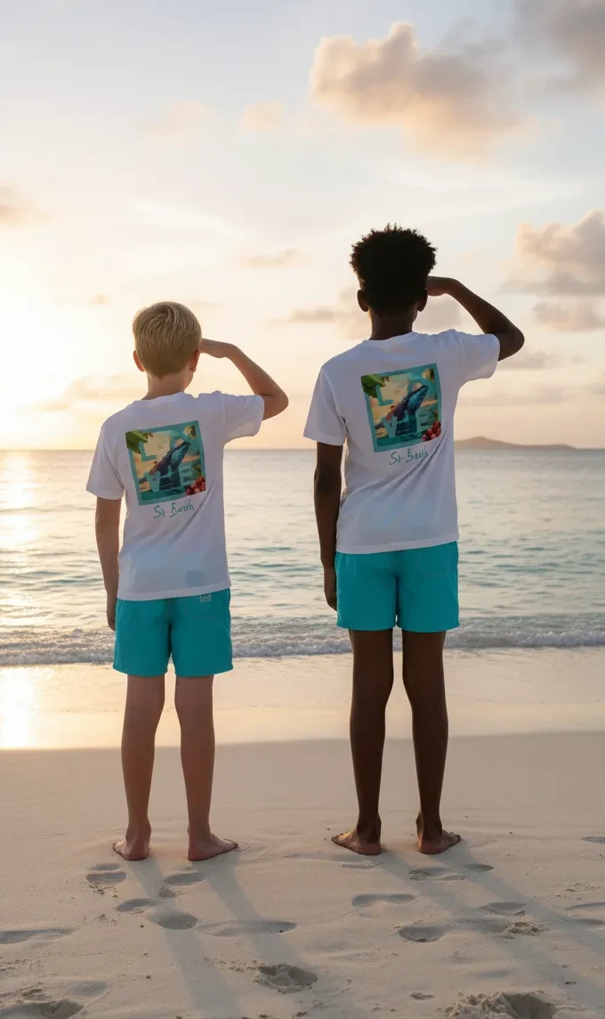 Head to the Caribbean with our 100% LOVE ST BARTH Whale T-shirt