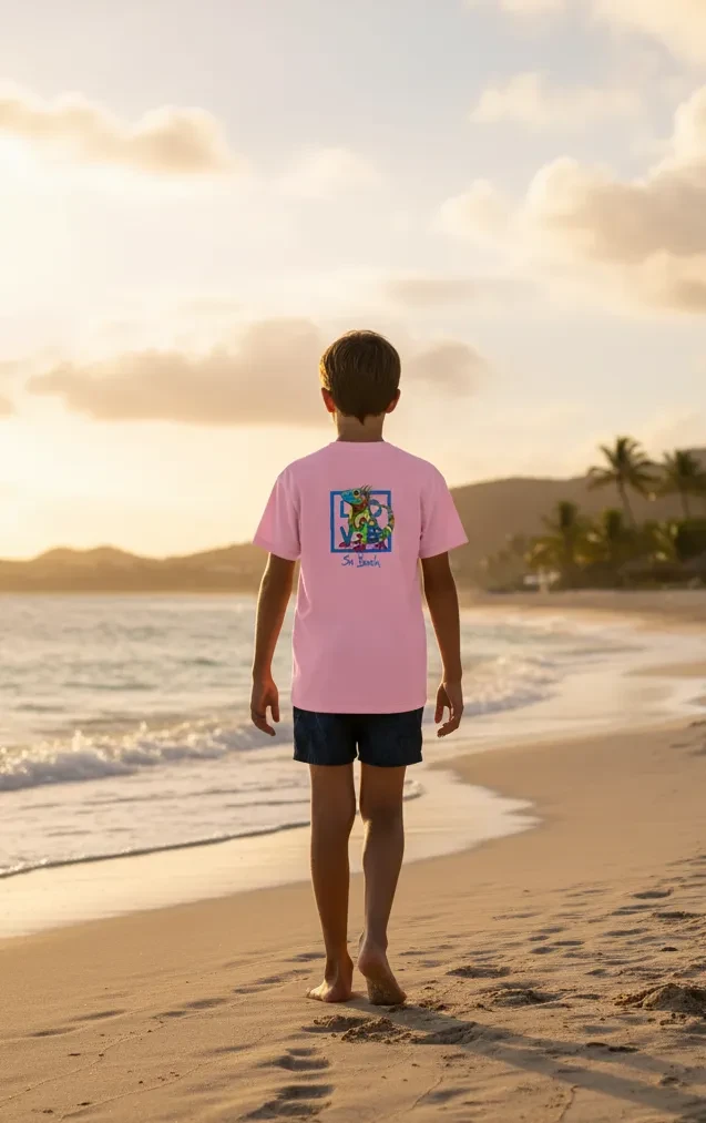 Pink Kids’ Shirt – LOVE Iguana Signature St. Barth – Cotton & Elastane