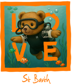 St. Barth Orange  Diving Bear - with background