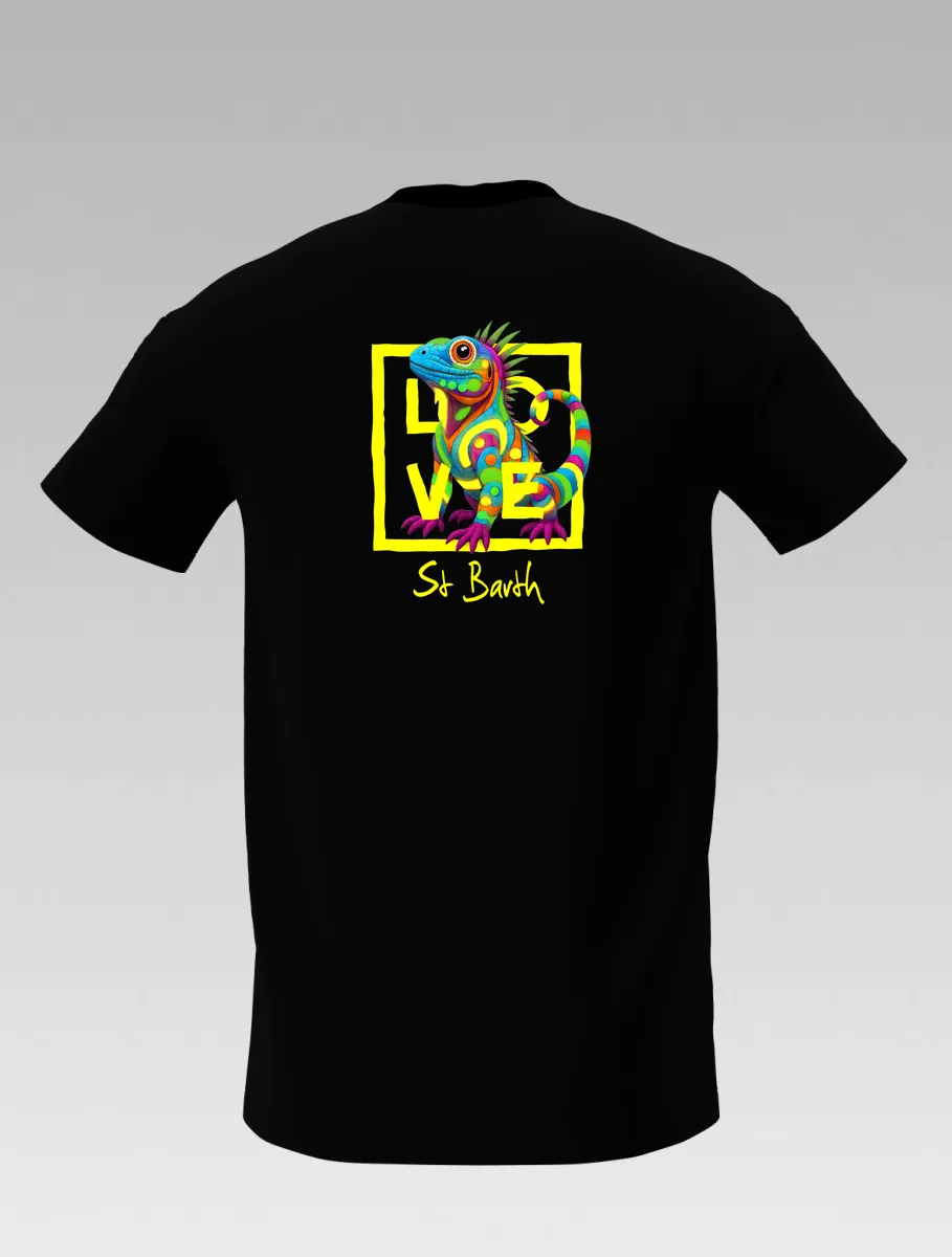 Black Kids T-Shirt - Cotton & Spandex - Signature St Barth - LOVE Iguana Edition