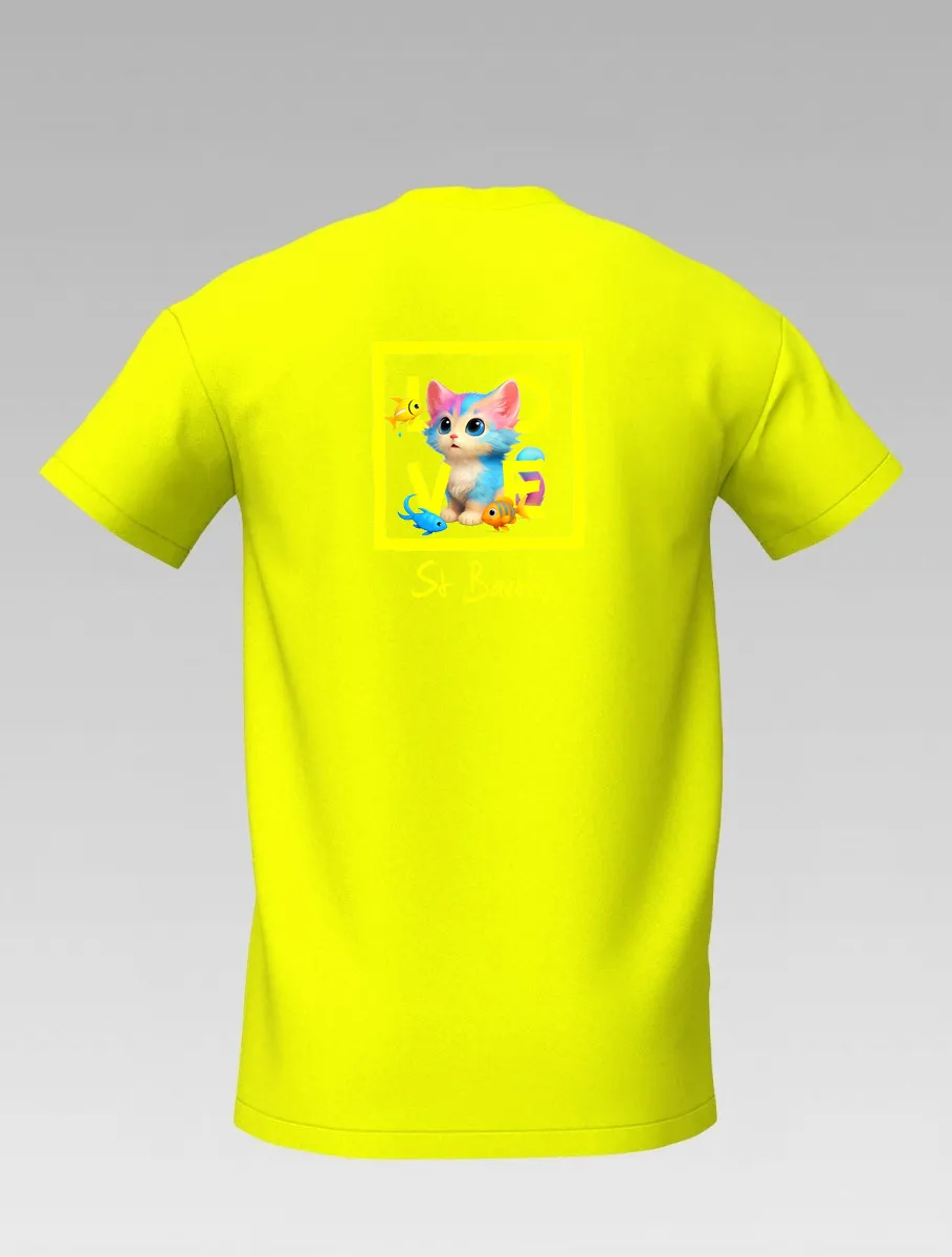 Yellow Kids’ T-shirt – Playful Cat and Fish – St Barth Signature – LOVE Edition