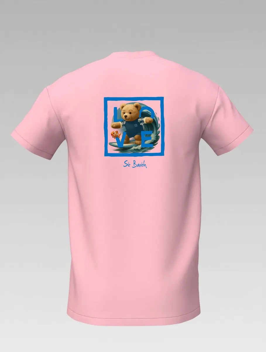 Pink Kids’ T-shirt – Surfing Bear – Signature St Barth – LOVE Edition