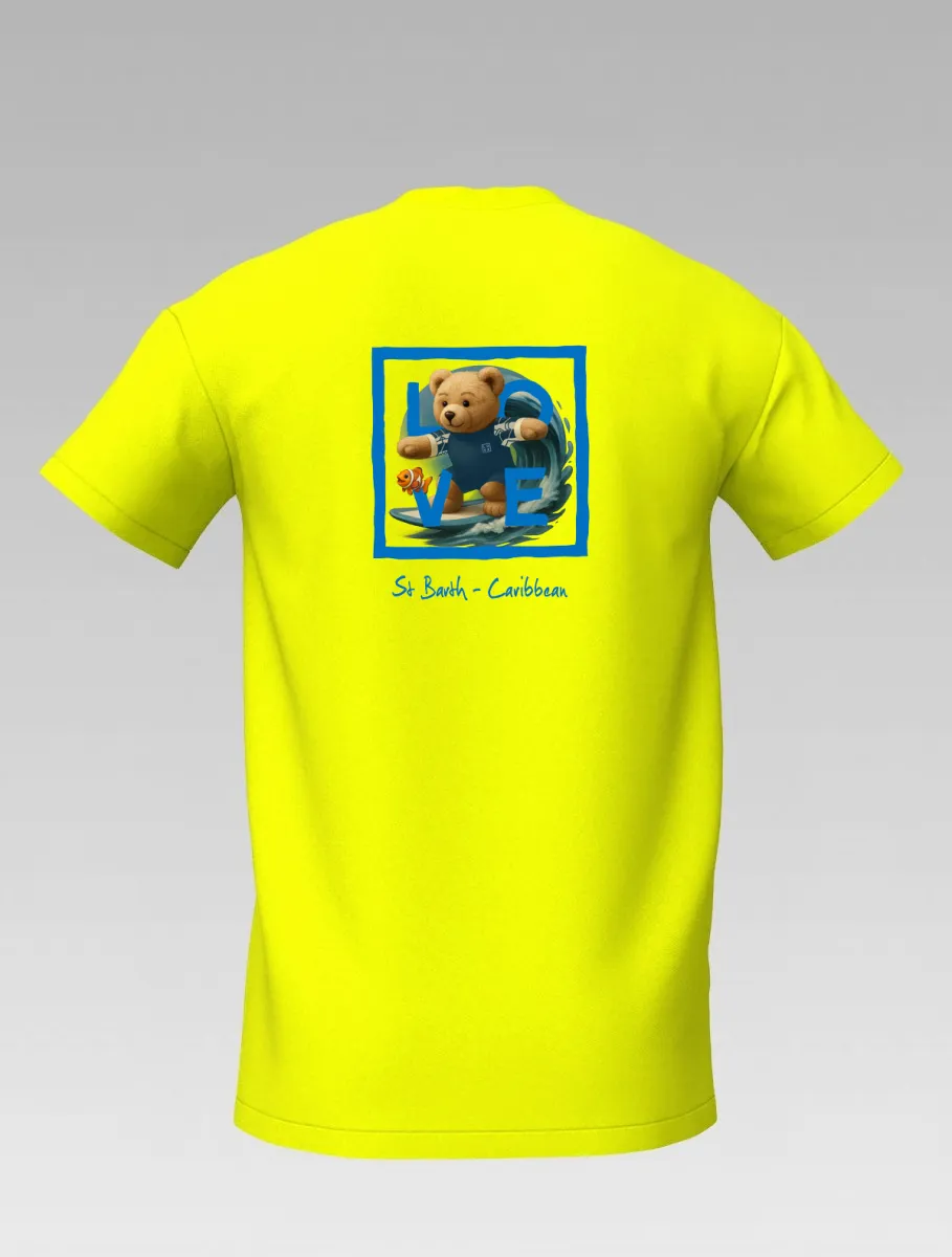 Yellow Kids’ T-shirt – Surfing Bear – Signature St Barth – LOVE Edition