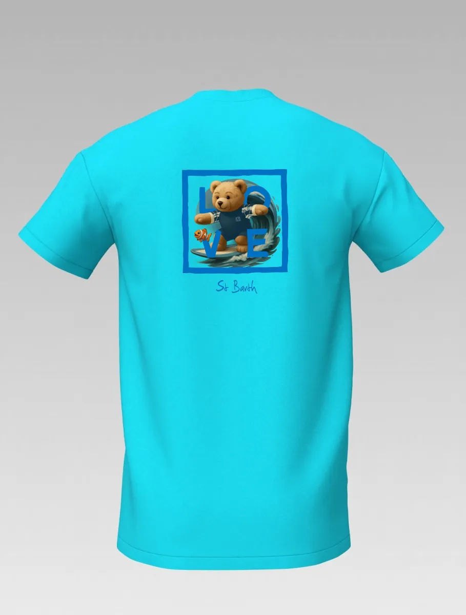 Turquoise Kids’ T-shirt – Surfing Bear – Signature St Barth – LOVE Edition