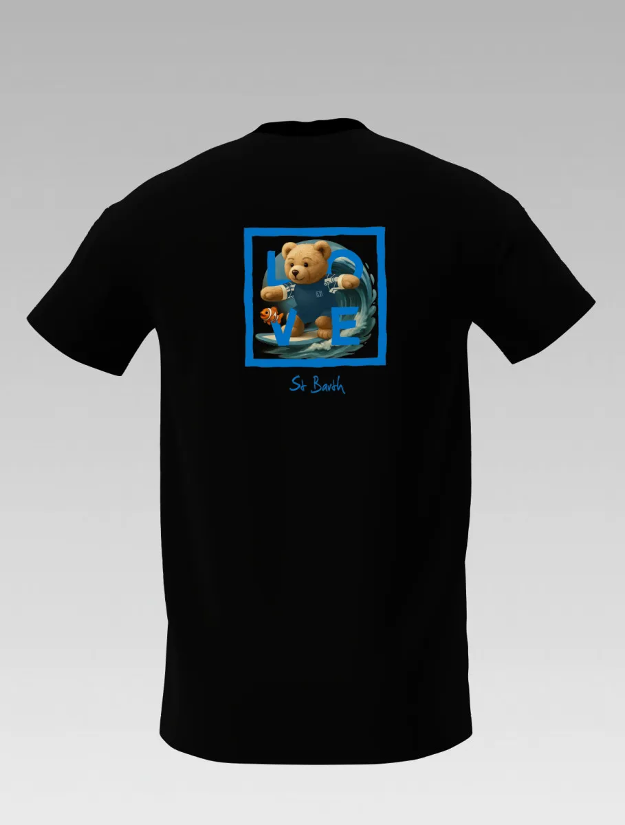 Black Kids’ T-shirt – Surfing Bear – Signature St Barth – LOVE Edition