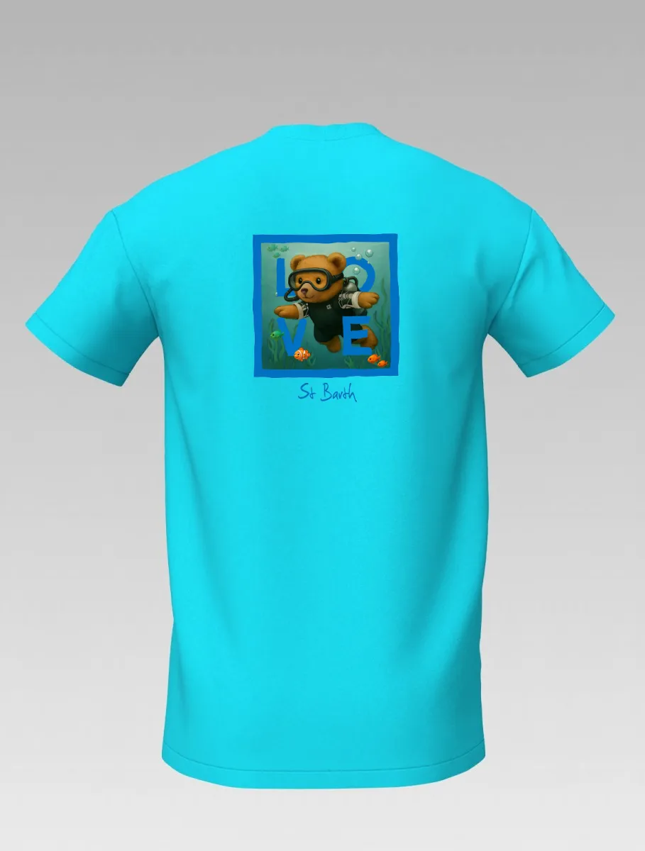 Kids’ Turquoise T-shirt – Diving Bear – Signature St Barth – LOVE Edition